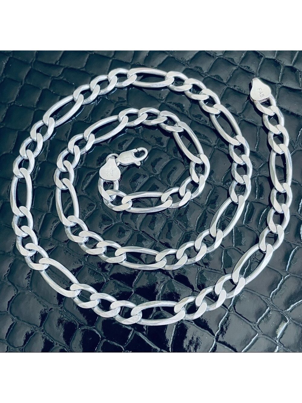 7mm Figaro Chain Sterling Silver Men’s Or Unisex Necklace 20”